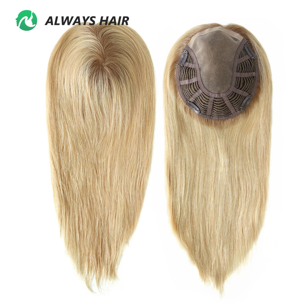 Alwayshair 14"-16" Straight Human Hair Clip-in Topper for Women 120% Density