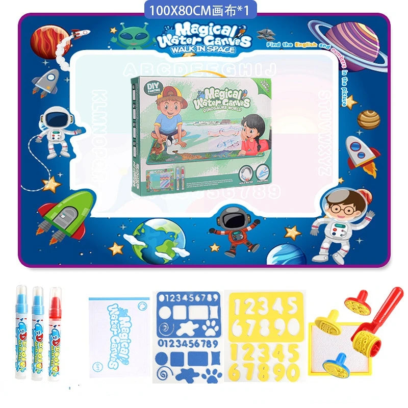 100x80CM Magic Water Drawing Mat with Reusable Pens, Montessori Doodle Painting Board for Kids