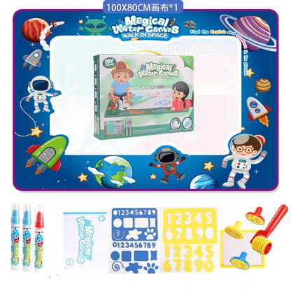 100x80CM Magic Water Drawing Mat with Reusable Pens, Montessori Doodle Painting Board for Kids