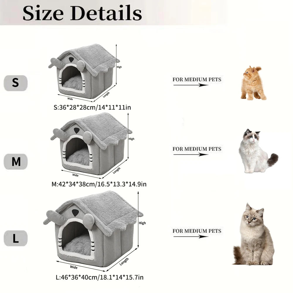 Gray Detachable Cat House – Semi-Enclosed, Washable Pet Nest for Small Pets