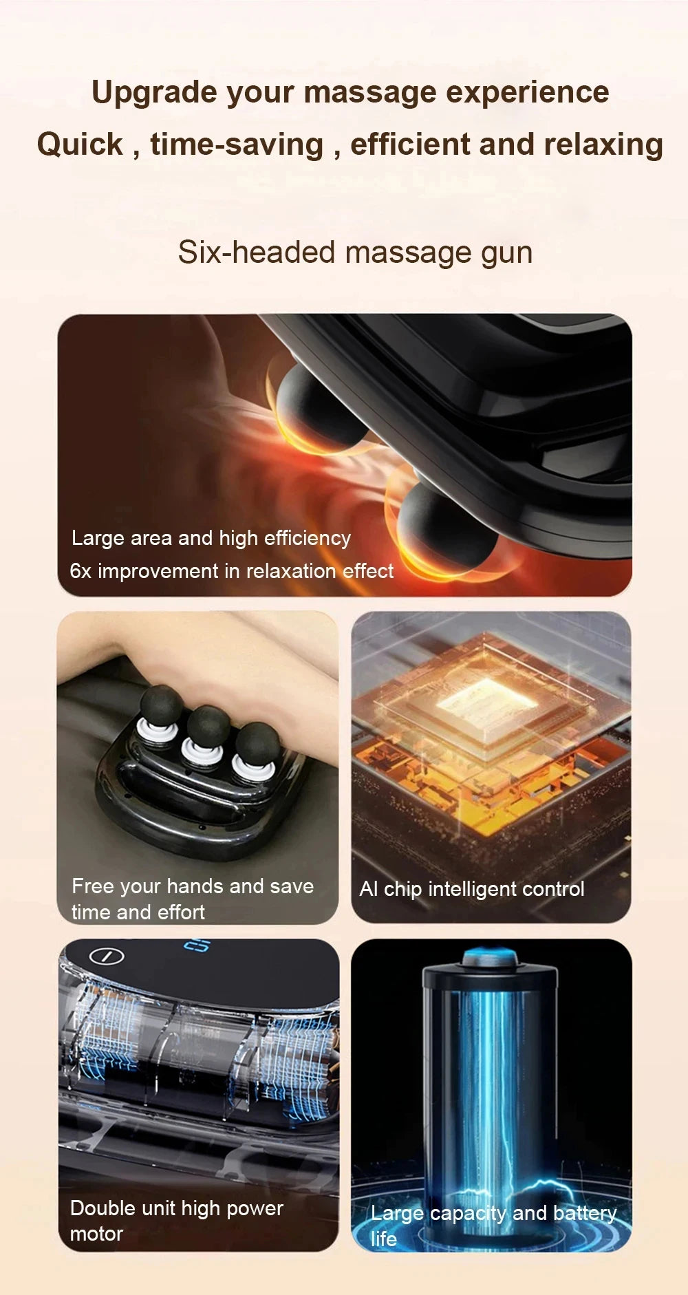 6-Head Massage Gun for Deep Tissue Muscle Relief Neck, Spine & Full Body Percussion