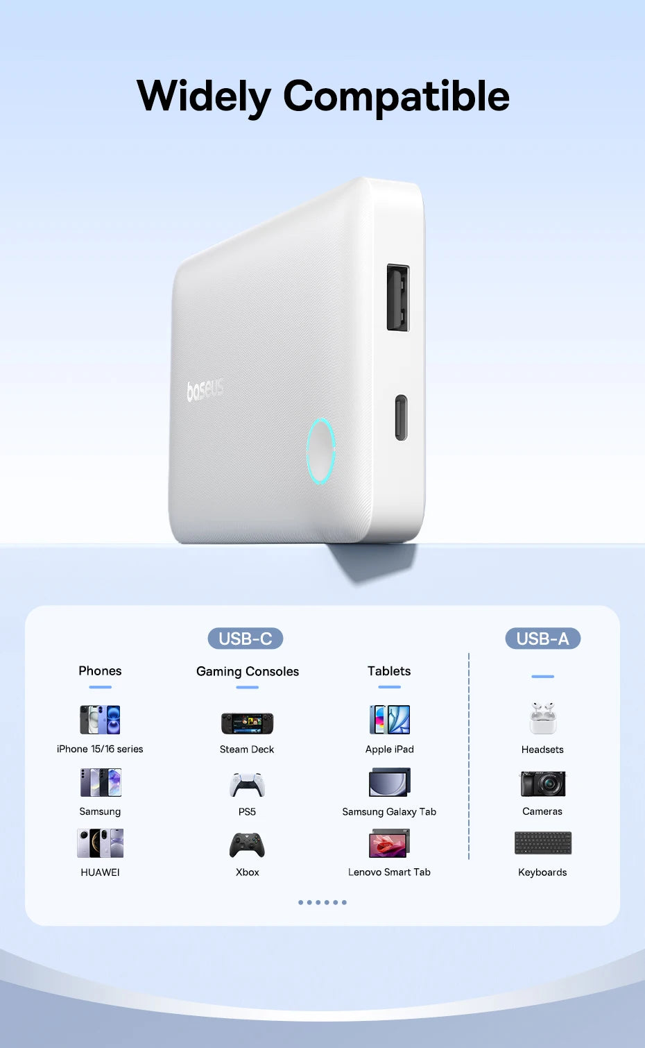 Baseus 22.5W Power Bank 10000mAh, QC PD Fast Charging Portable Charger for iPhone 16/15, Samsung, Xiaomi