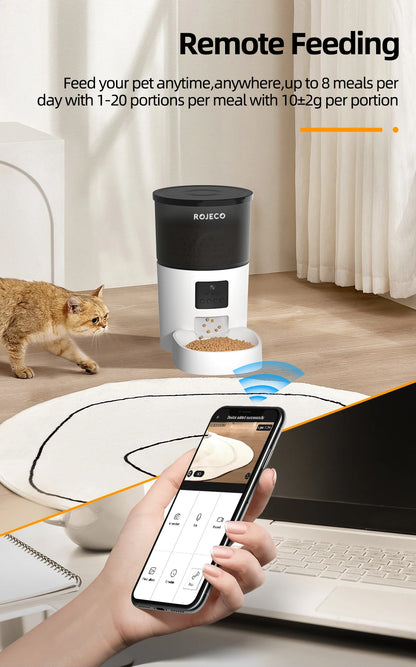 ROJECO Automatic Cat Feeder with Camera & Smart Voice Recorder for Cats & Dogs