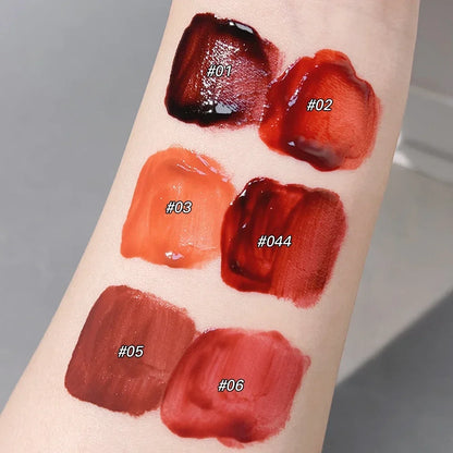 Dark Black Mirror Water Lip Gloss - Moisturizing, Long-Lasting Non-Stick Cup Lipstick in Tea Brown & Red