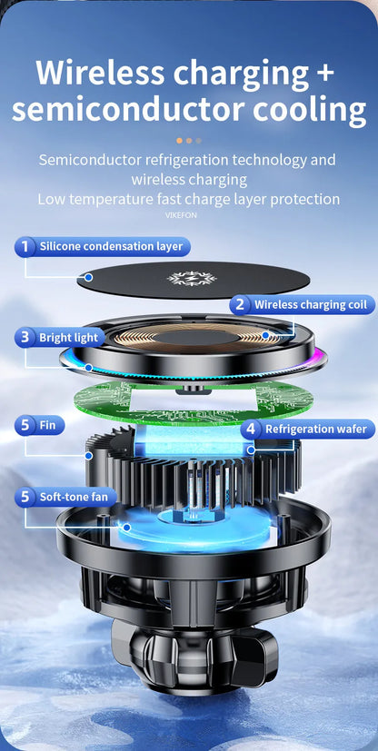 Magnetic Car Wireless Charger & Cooling Phone Holder Mount for MagSafe iPhone 12-16 Pro Max Fast Charging Stand