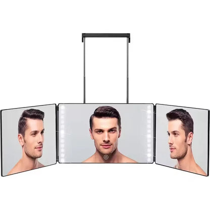 Trifold LED Mirror with Light - Adjustable Height 3-Way Self Haircut & Makeup Mirror