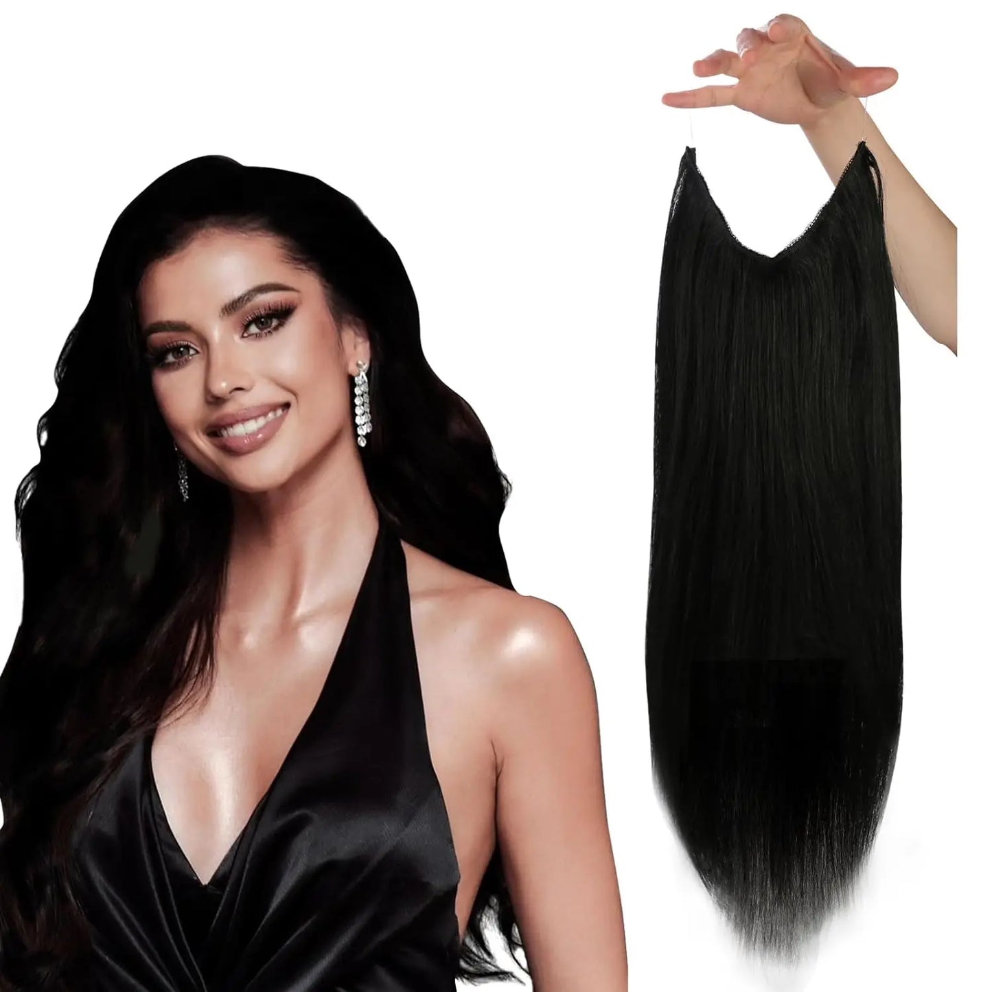 VeSunny Fish Line Human Hair Extension - Invisible Wire One-Piece Blonde Hair Weft with Clips