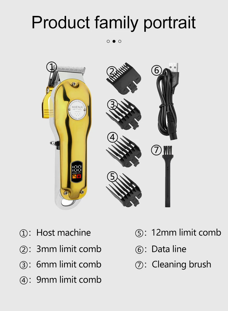 HIENA Professional Barber Hair Clippers Set with Beard Trimmer & Adjustable Steel Blade Hair Cutting Machine