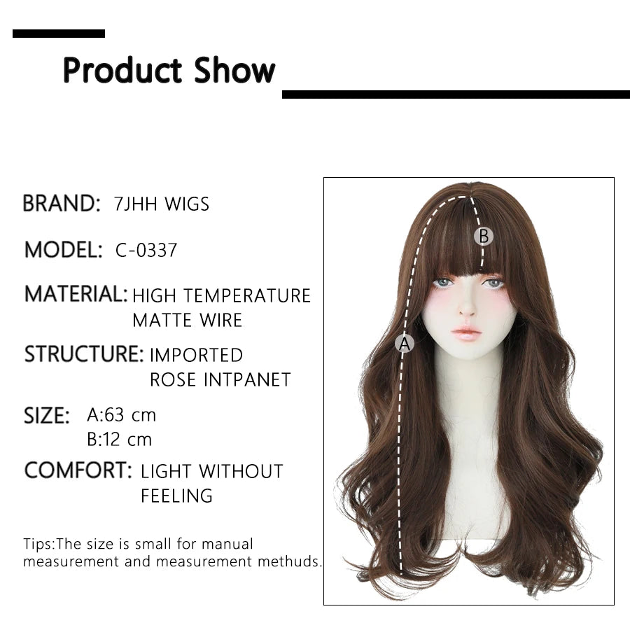 7JHH Popular Brown Ash Long Deep Wave Wig with Bangs for Women