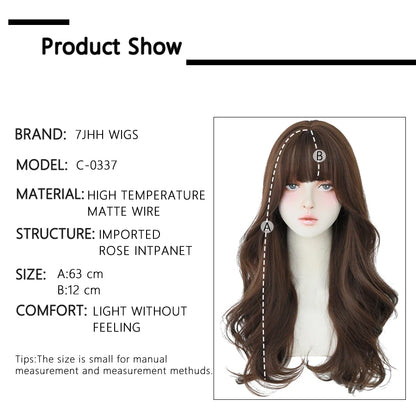 7JHH Popular Brown Ash Long Deep Wave Wig with Bangs for Women