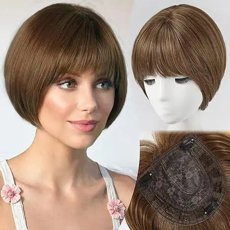 10" Synthetic Bob Hair Topper for Women with Large 7" × 7" Base for Thinning Hair