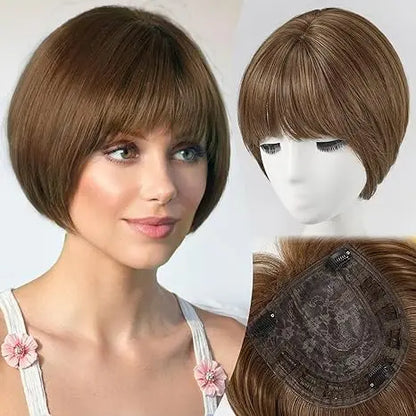10" Synthetic Bob Hair Topper for Women with Large 7" × 7" Base for Thinning Hair