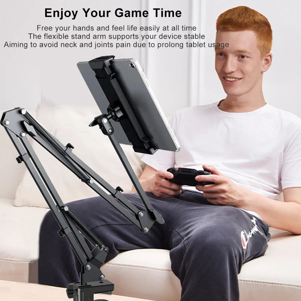 Tablet Stand Holder for Bed - Adjustable Rotatable Long Arm Mount for 4-12.9" iPad Pro, Samsung Tab, Xiaomi Pad