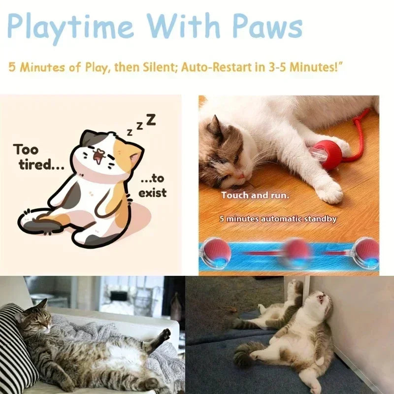 Rechargeable Cat Toy Automatic Rolling Ball with Simulated Tail Electric Pet Interactive Toy for Cats & Dogs