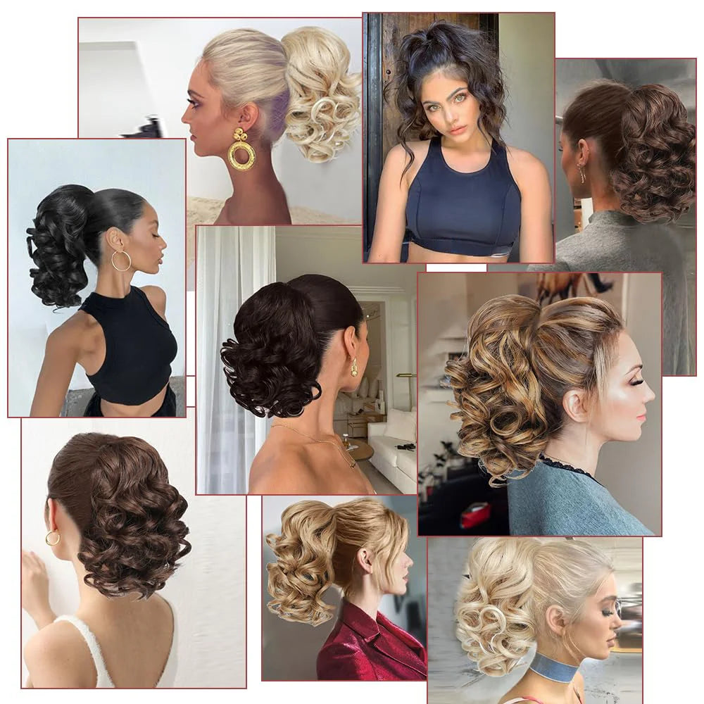Short Curly Drawstring Ponytail Extensions - Synthetic Clip-in Hair for Daily Use