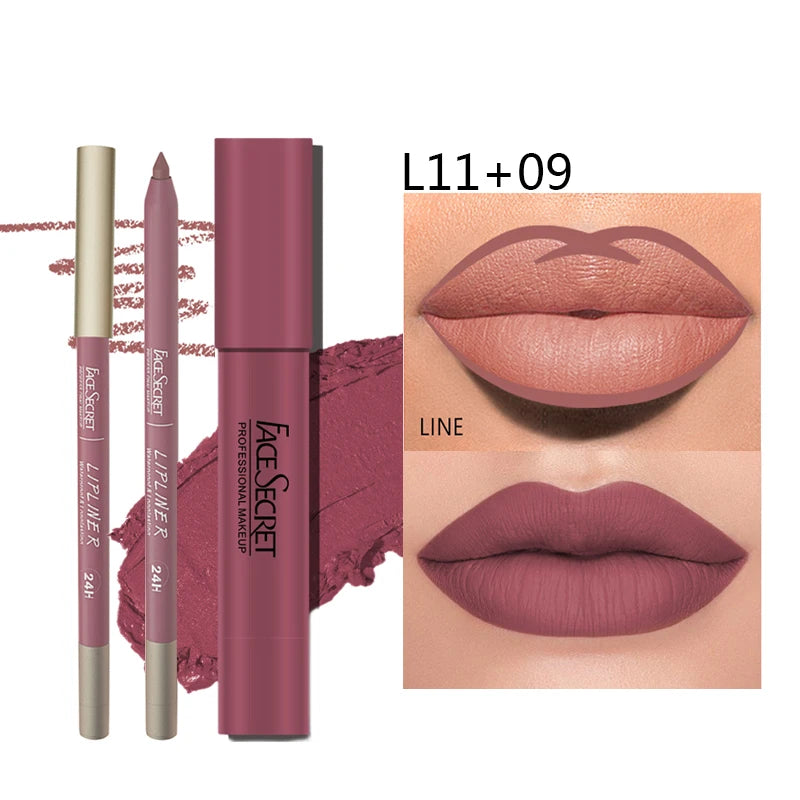 Matte Lipliner & Lipstick Set - Waterproof, Long-Lasting Soft Matte Lip Makeup for Women