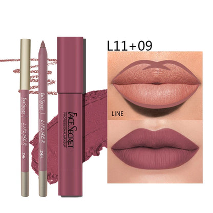 Matte Lipliner & Lipstick Set - Waterproof, Long-Lasting Soft Matte Lip Makeup for Women