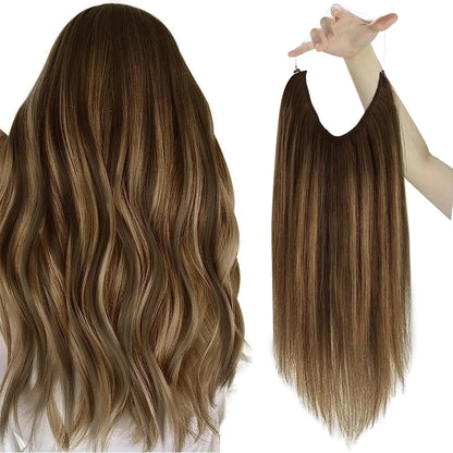 VeSunny Fish Line Human Hair Extension - Invisible Wire One-Piece Blonde Hair Weft with Clips