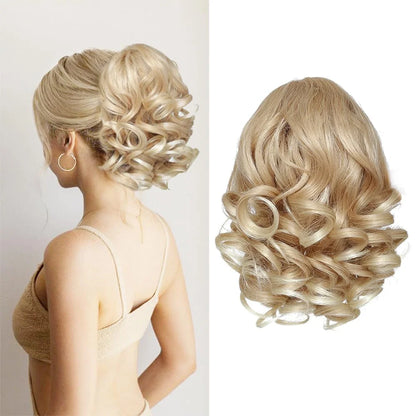 Short Curly Drawstring Ponytail Extensions - Synthetic Clip-in Hair for Daily Use