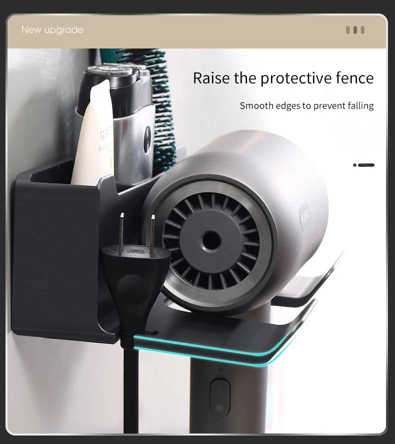 Wall-Mounted Hair Dryer Holder, Organizer Box & Straightener Stand for Bathroom Accessories