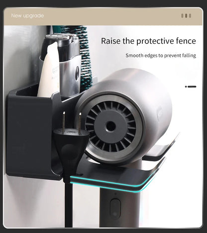 Wall-Mounted Hair Dryer Holder, Organizer Box & Straightener Stand for Bathroom Accessories