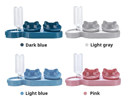 3-in-1 Tilted Pet Bowl Set with Water Feeder & Gravity Bottle for Neck Protection