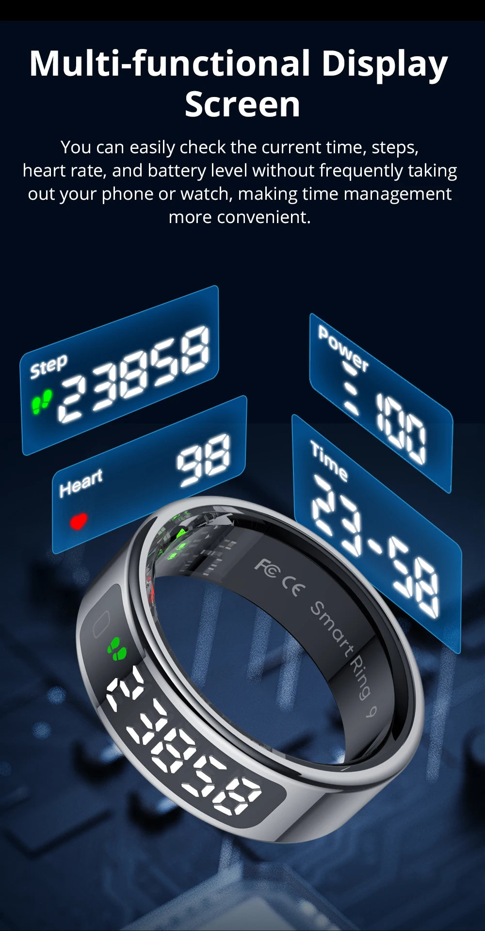 COLMI R12 Smart Ring with Display, Touchscreen, Wireless Charging & 5 ATM Waterproof