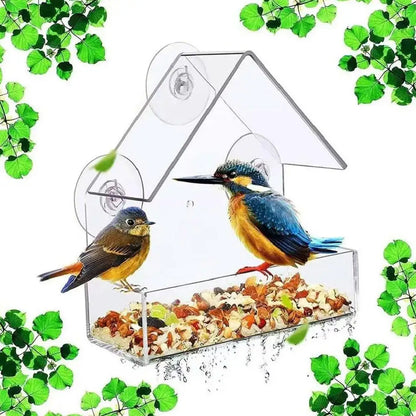 Window Bird Feeder with Reusable Tray & Waterproof Squirrel Food Container