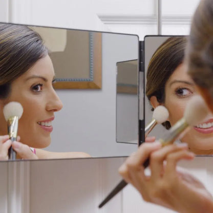 Trifold LED Mirror with Light - Adjustable Height 3-Way Self Haircut & Makeup Mirror