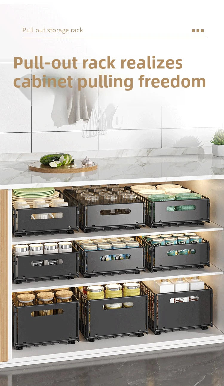 Non-Perforated Folding Cabinet with Pull-out Basket for Kitchen Sink & Snack Storage