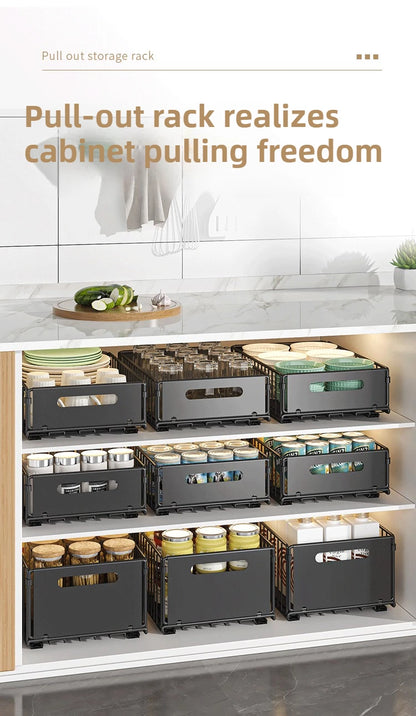 Non-Perforated Folding Cabinet with Pull-out Basket for Kitchen Sink & Snack Storage