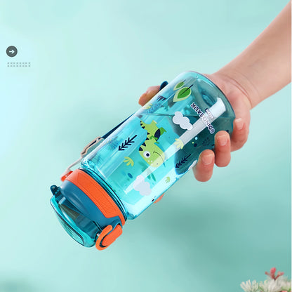 600ml Dinosaur Water Bottle for Kids, Leakproof Sippy Cup with Silicone Straw