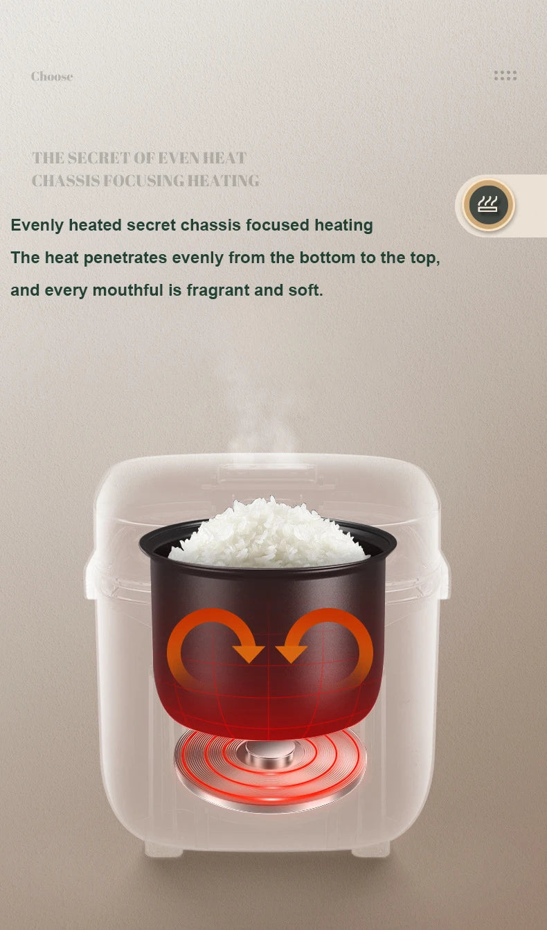 Mini Rice Cooker 1.2L Electric Cooking Machine for 1-2 People, Food Warmer & Steamer