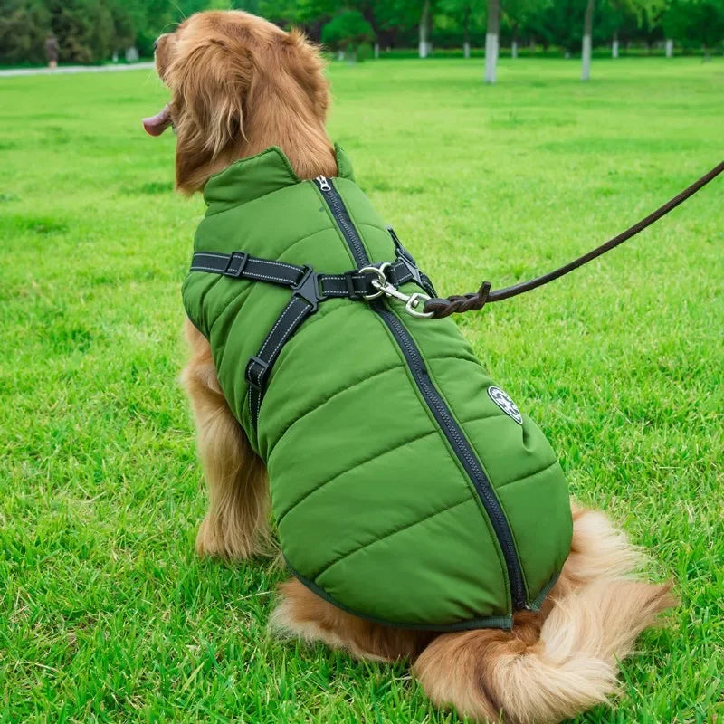 Large Pet Dog Jacket with Harness – Winter Warm Waterproof Coat for Big Dogs & Small Breeds