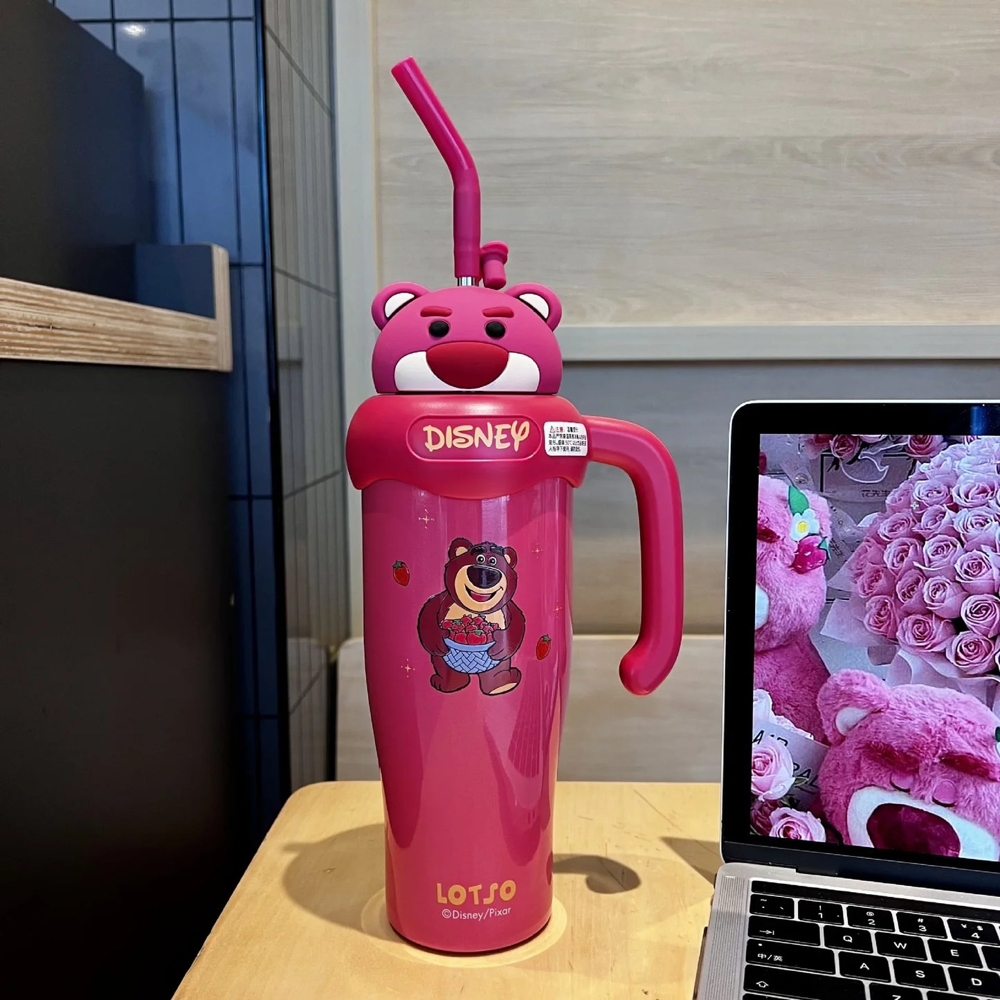 800ml Cartoon Disney Mickey Minnie Lotso Thermos Cup, Stainless Steel Straw Cup for Coffee & Water