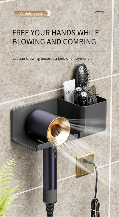 Wall-Mounted Hair Dryer Holder, Organizer Box & Straightener Stand for Bathroom Accessories
