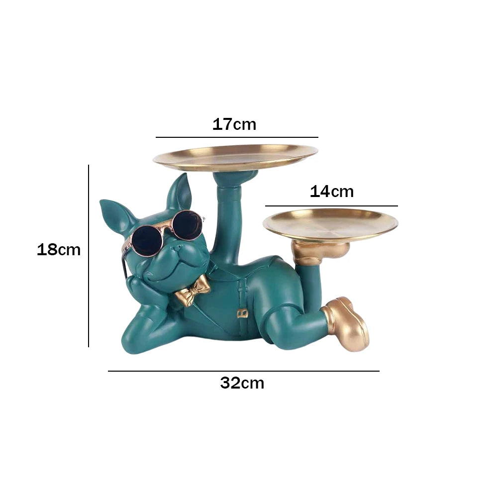 Bulldog Resin Sculpture with Tray - Cool Dog Ornament & Coin Piggy Bank for Table Decoration