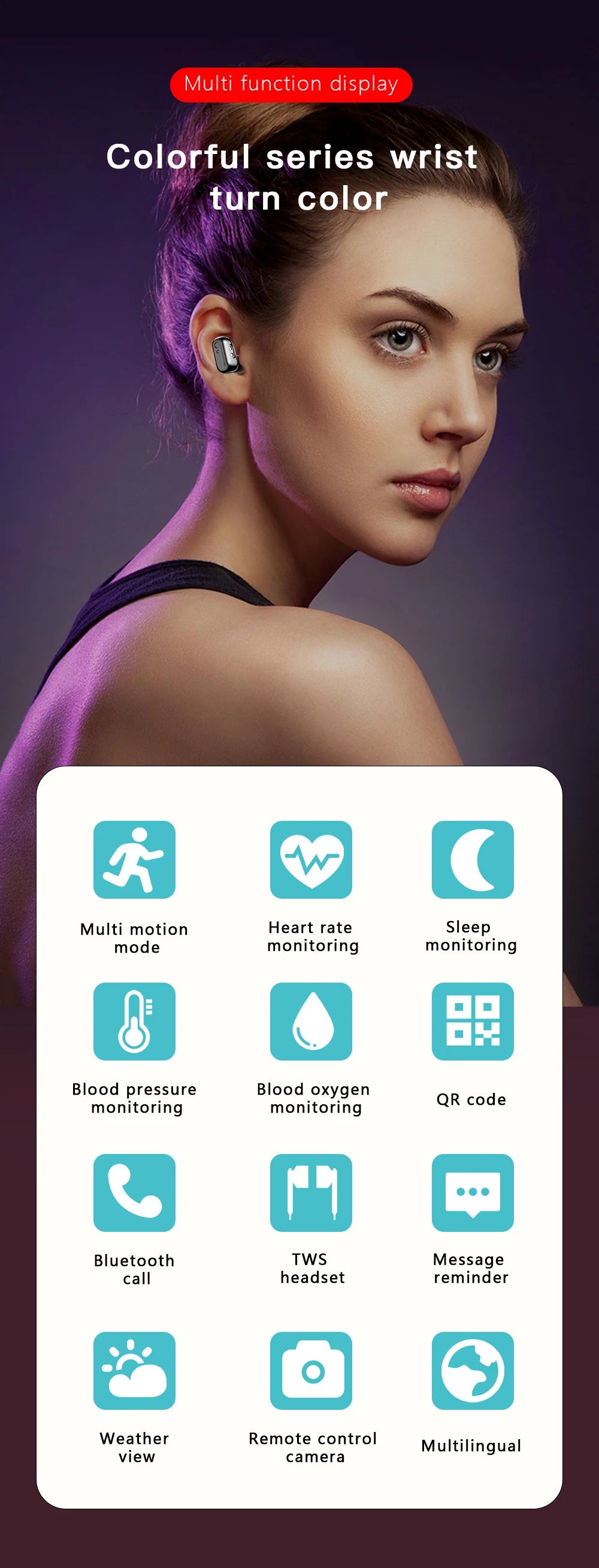 X7 2-in-1 Smart Watch with Earbuds, TWS Bluetooth Earphones, Heart Rate & Blood Pressure Monitor, Fitness Sport Watch