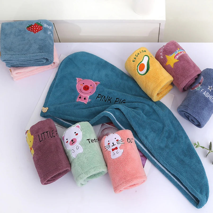 Embroidery Style Hair Drying Cap - Coral Fleece Thickened Towel, Quick Drying Shower Cap for Women