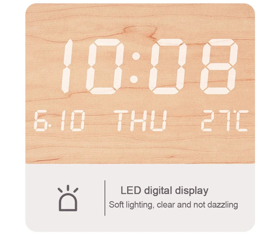 LED Digital Wall Clock - Multi-Function Display with Temperature, Date, and Time for Living Room & Bedroom