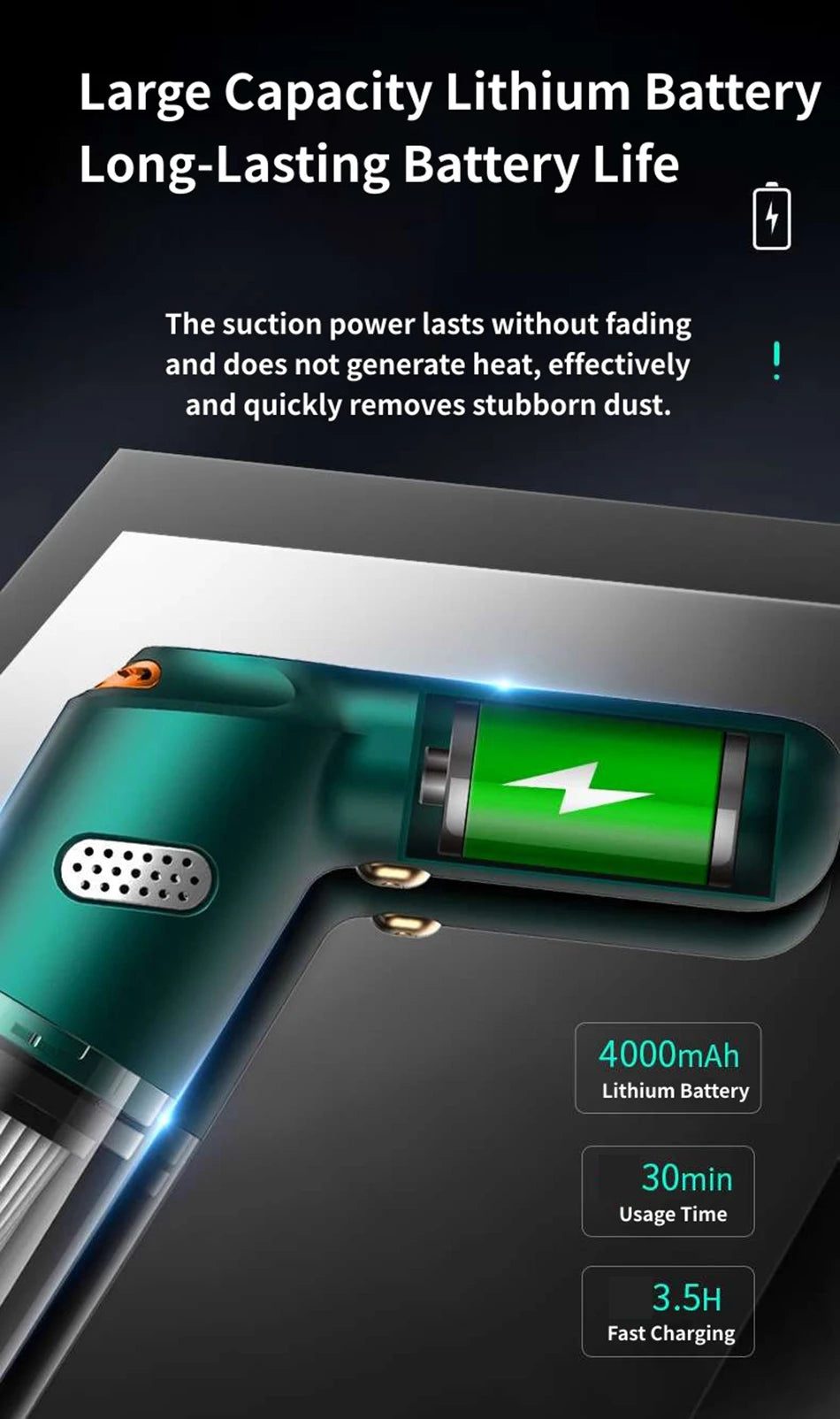 15000Pa Wireless Mini Handheld Vacuum Cleaner - High Suction for Home, Car & Pet Hair Removal