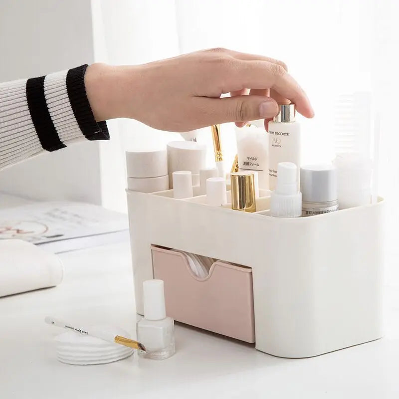 Makeup Organizer Storage Box with Drawer – Acrylic Plastic Case for Lipstick, Brushes & Cotton Swabs
