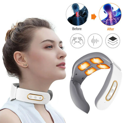Electric Neck & Shoulder Pulse Massager 4-Head TENS Magnetic Heating for Pain Relief