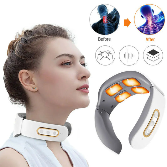 Electric Neck & Shoulder Pulse Massager 4-Head TENS Magnetic Heating for Pain Relief