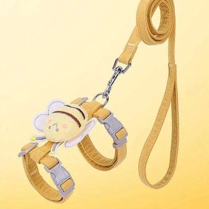 Adjustable Cat Harness, Leash & Collar Set with Cartoon Bee Design for Small & Medium Pets