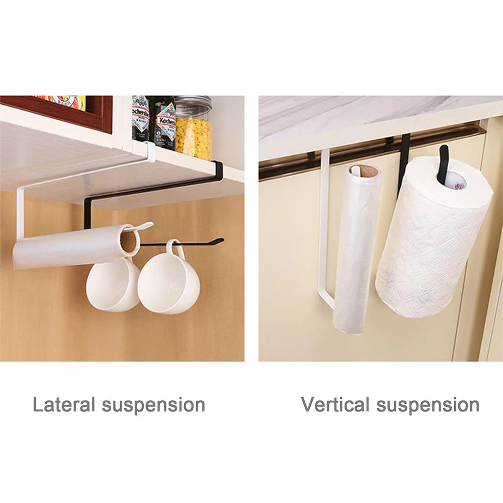 Hanging Kitchen Paper Towel Rack - Roll Paper, Plastic Wrap & Rag Organizer for Kitchen, Cabinets, Bathroom