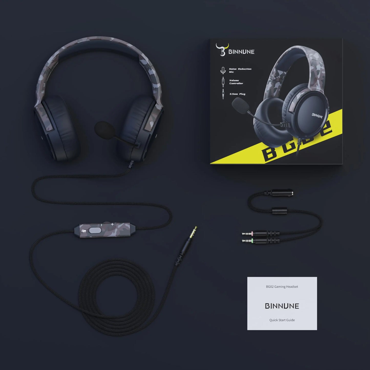 BINNUNE BG02 Gaming Headset with Mic for PS4/PS5/Xbox Series/One, PC, Switch Wired Gaming Headphones