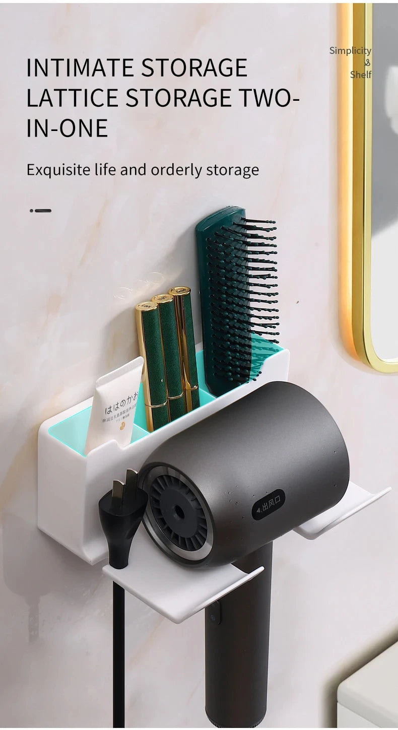 Wall-Mounted Hair Dryer Holder, Organizer Box & Straightener Stand for Bathroom Accessories