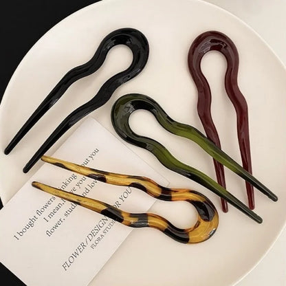 U-Shaped Hairpin with Mineral Pattern Elegant Vintage Chinese Style Women's Hair Accessory