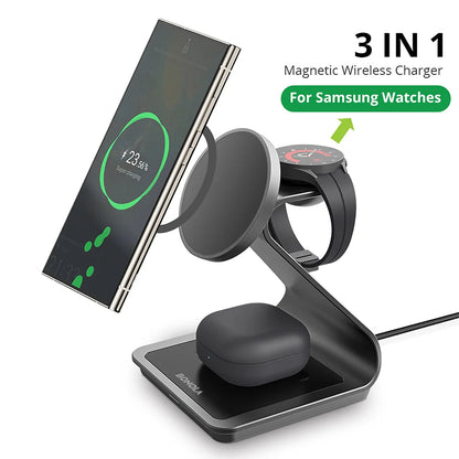 Bonola Magnetic 3-in-1 Wireless Charger Station - 25W Fast Charging Stand for Samsung S24 Ultra/S25, Galaxy Watch 7/6/5 & Earbuds